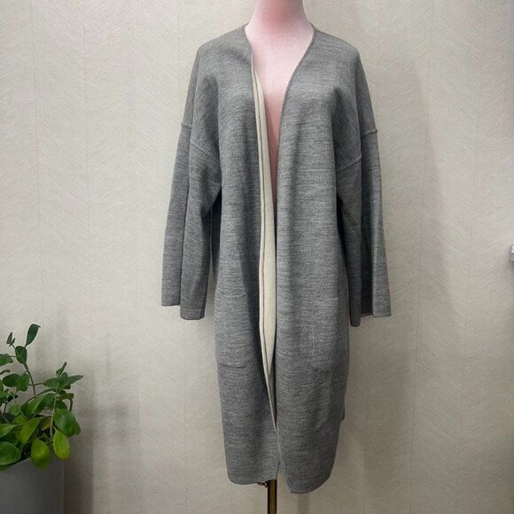 Cuyana Cozy Alpaca Grey Ivory Reversible Long Cardigan Sweater Womens Size XS/S - Picture 1 of 12